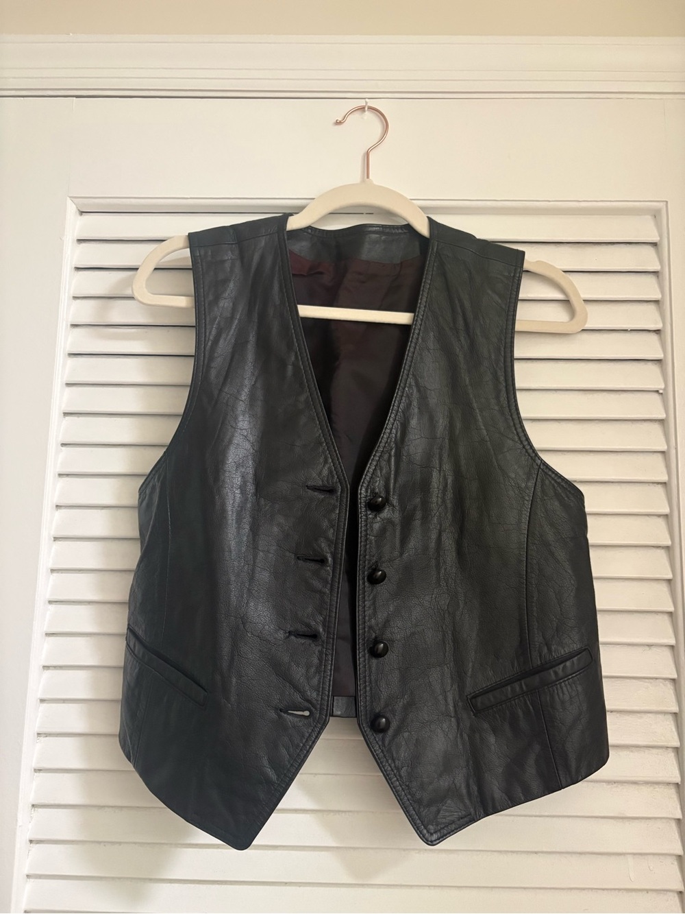 Vintage Genuine Leather Button Vest Black V Neck Minimalist 90s Boho